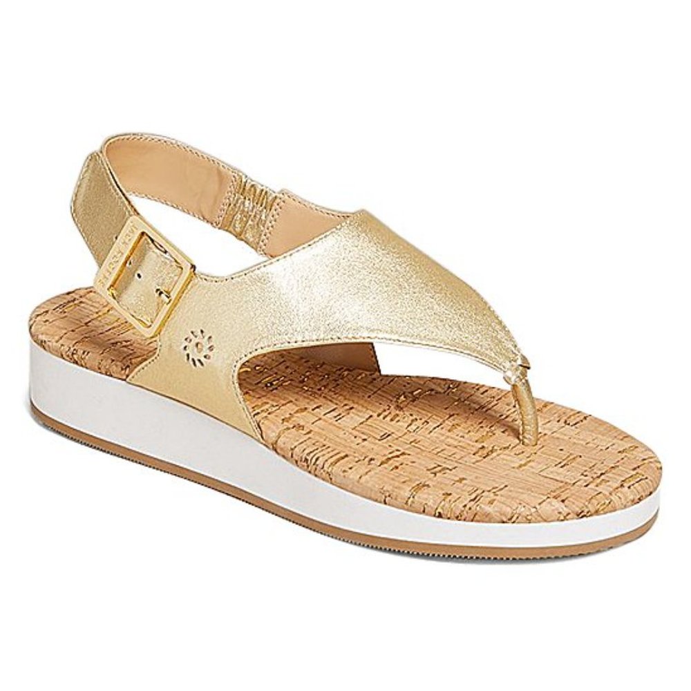 Jack Rogers Gold Gwen Leather Platform Sandal Women 7 - Picture 2 of 11